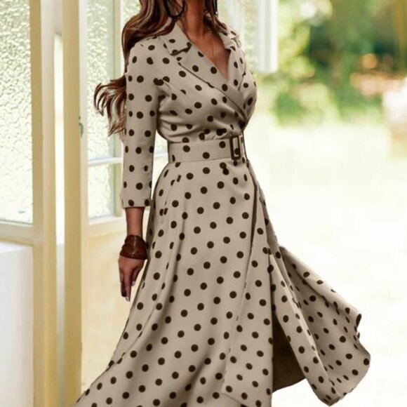 New York & Company Dresses & Skirts - New York & Company Beige Dress with Black Polka Dots